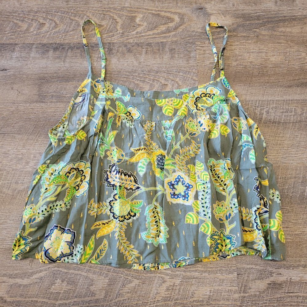 aerie Green Floral Print Tank Top with Lime Accents - Picture 7 of 9